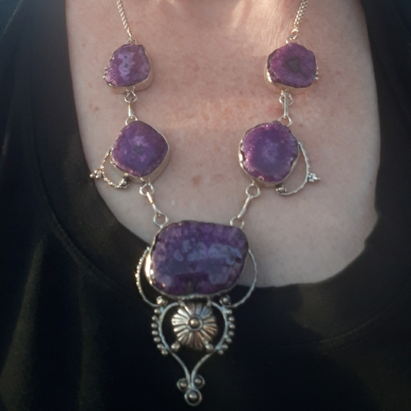 New Purple Solar Quartz 925 Silver Necklace. - Picture 2 of 8